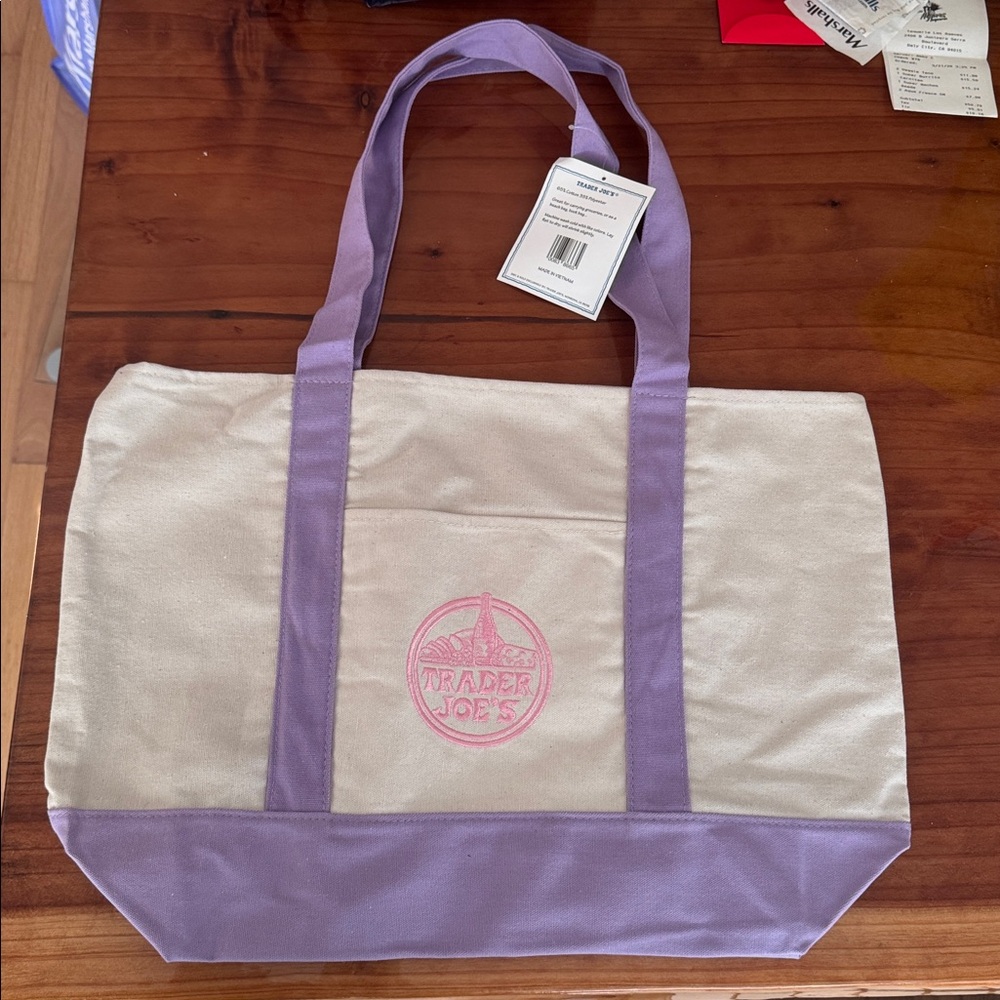 💜 NWT Trader Joe’s Large Lavender Tote Bag
